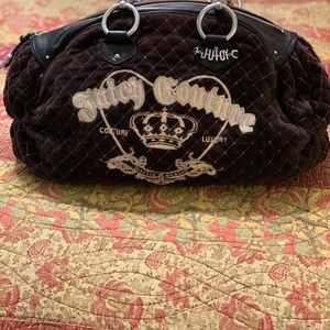 Juicy Couture And Leather Black Velour Satchel.